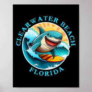 Clearwater Beach Florida Gelukkig Surfen Haai Souv Poster