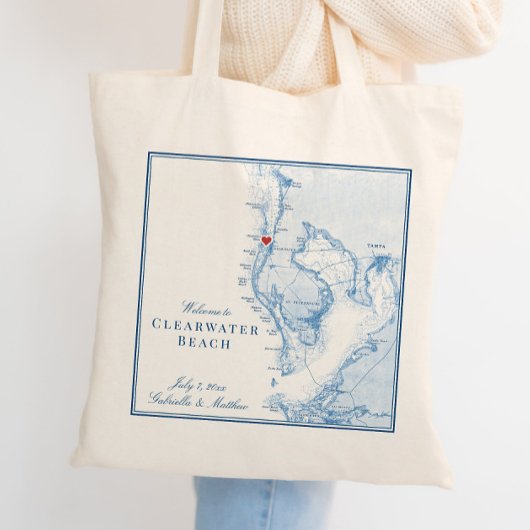 Clearwater Beach Florida Kaart Bruiloft Welkom Tote Bag