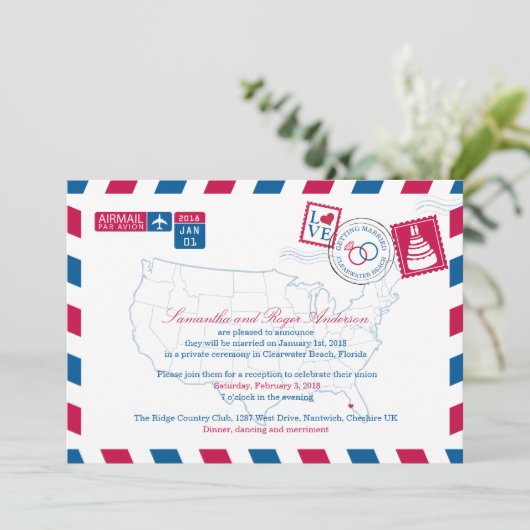 Clearwater Beach Florida Luchtpost Huwelijksrecept Kaart (Staand voorkant)