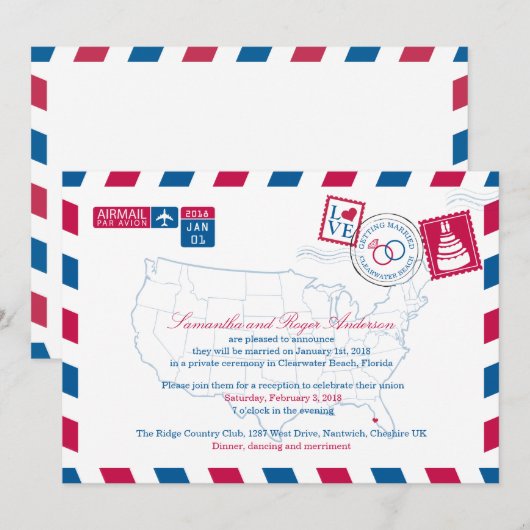 Clearwater Beach Florida Luchtpost Huwelijksrecept Kaart (Voorkant / Achterkant)