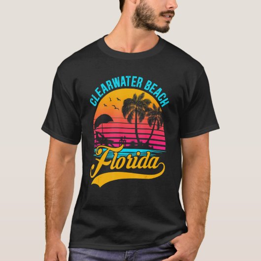 Clearwater Beach Florida Palm Tree Island Retro Su T-shirt (Voorkant)