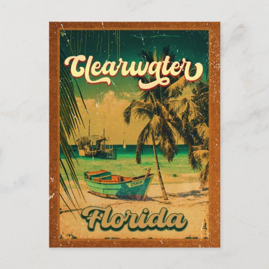 Clearwater Beach Florida Palm Tree Souvenirs 60s Briefkaart (Voorkant)