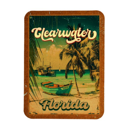 Clearwater Beach Florida Palm Tree Souvenirs 60s Magneet (Verticaal)