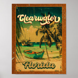 Clearwater Beach Florida Palm Tree Souvenirs 60s Poster