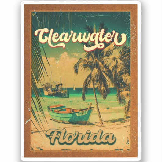 Clearwater Beach Florida Palm Tree Souvenirs 60s Sticker (Voorkant)