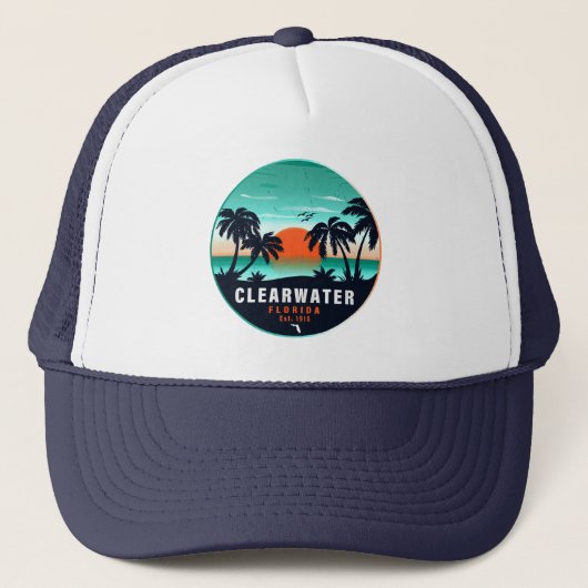 Clearwater Beach Florida Palm Tree Souvenirs 60s Trucker Pet (Voorkant)