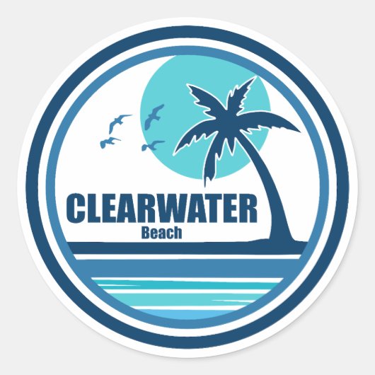 Clearwater Beach Florida Palmboom Vogels Ronde Sticker (Voorkant)