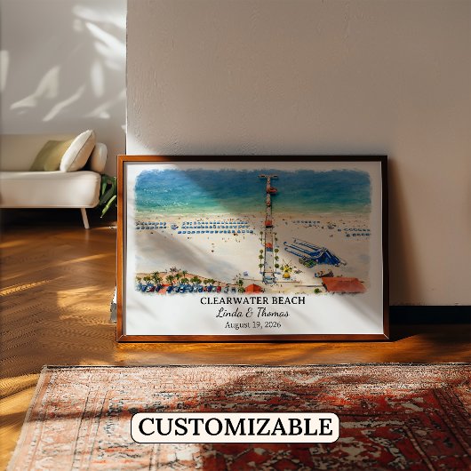 Clearwater Beach Florida Poster, Watercolor Poster