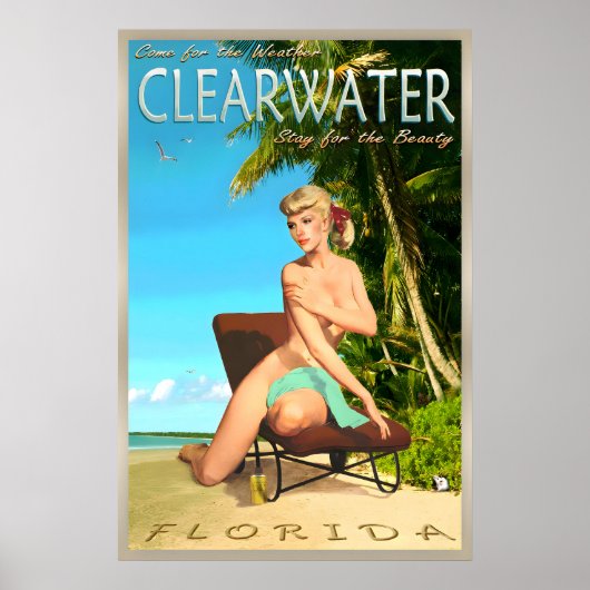 Clearwater Beach Florida Retro Reisposter Speld Poster (Voorkant)