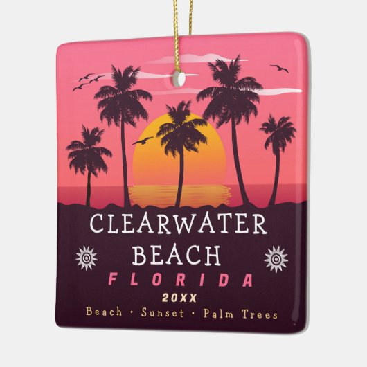 Clearwater Beach Florida Retro Sunset Palm Tree Keramisch Ornament (Links)