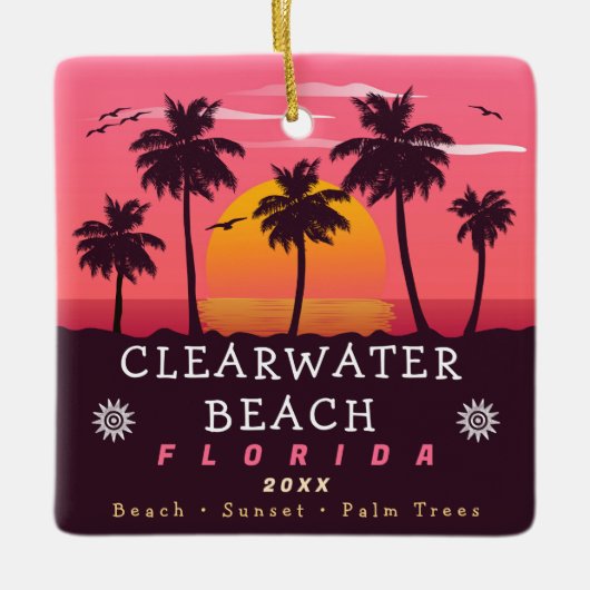 Clearwater Beach Florida Retro Sunset Palm Tree Keramisch Ornament (Voorkant)