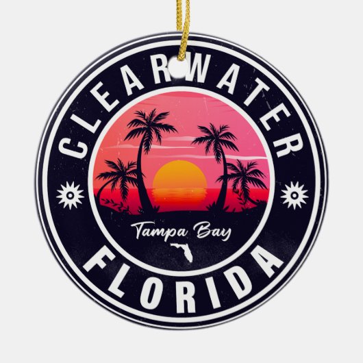 Clearwater Beach Florida Retro Sunset Souvenirs Keramisch Ornament (Voorkant)