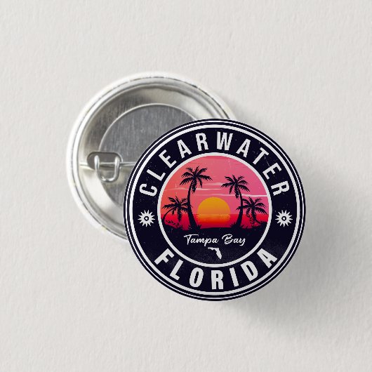 Clearwater Beach Florida Retro Sunset Souvenirs Ronde Button 3,2 Cm (Voorkant /achterkant)