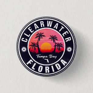 Clearwater Beach Florida Retro Sunset Souvenirs Ronde Button 3,2 Cm