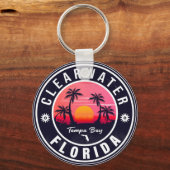 Clearwater Beach Florida Retro Sunset Souvenirs Sleutelhanger (Achterkant)