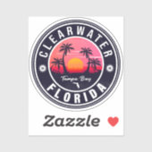Clearwater Beach Florida Retro Sunset Souvenirs Sticker (Vel)