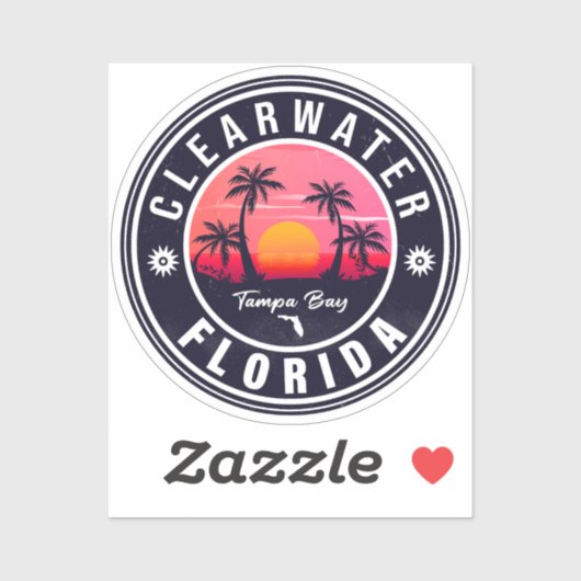 Clearwater Beach Florida Retro Sunset Souvenirs Sticker (Vel)
