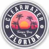 Clearwater Beach Florida Retro Sunset Souvenirs Sticker (Voorkant)