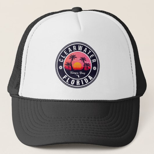 Clearwater Beach Florida Retro Sunset Souvenirs Trucker Pet (Voorkant)