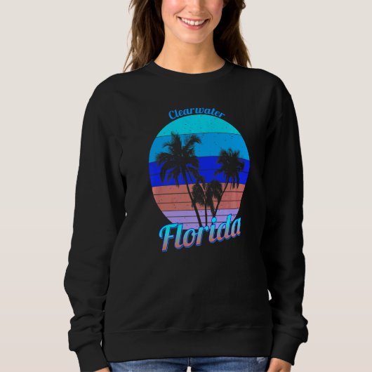 Clearwater Beach Florida Retro Tropical Palm Trees Trui (Voorkant)