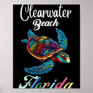 Clearwater Beach Florida Tie-Dye Zeeschildpad Fami Poster