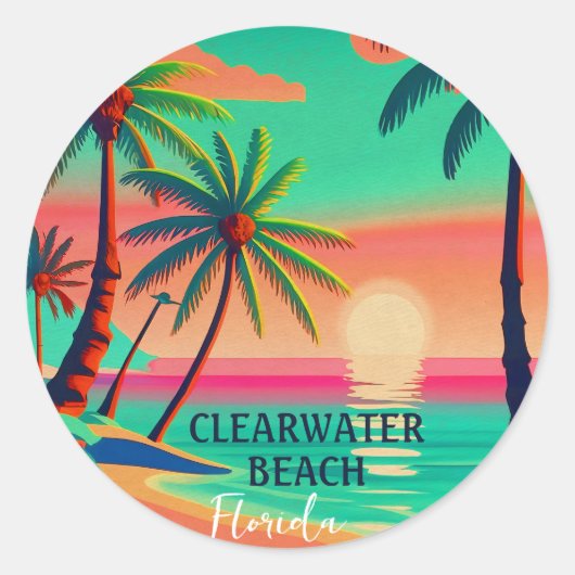Clearwater Beach Florida tropische palmboom jaren Ronde Sticker (Voorkant)