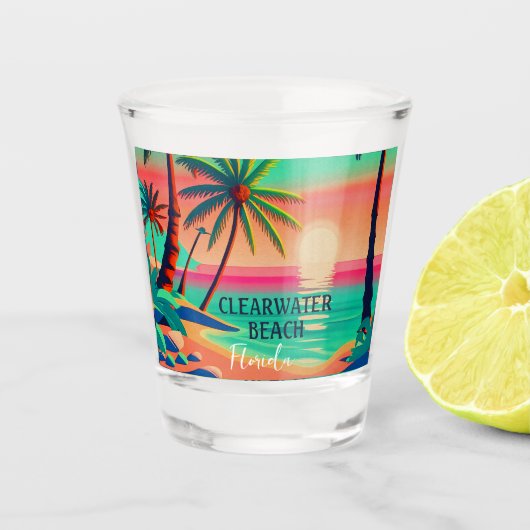 Clearwater Beach Florida tropische palmboom jaren  Shot Glas (Voorkant)