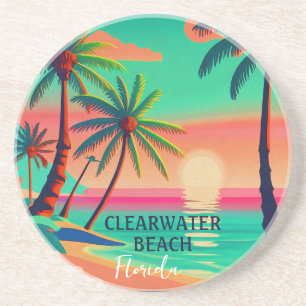 Clearwater Beach Florida tropische palmboom jaren  Zandsteen Onderzetter