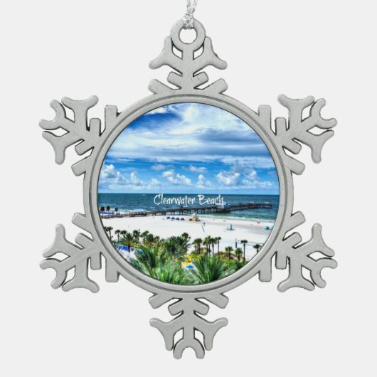Clearwater Beach, Florida, vakantiebestemming, Tin Sneeuwvlok Ornament (Voorkant)