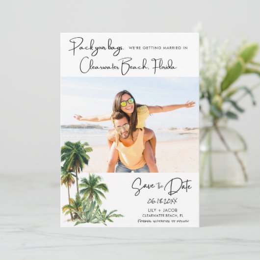 Clearwater Beach Florida Weddenschap Save the Date (Staand voorkant)
