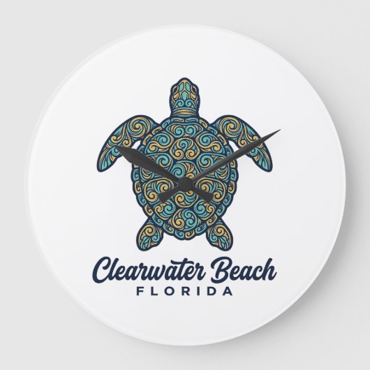 Clearwater Beach Florida Zeeschildpad Vector Desig Grote Klok (Voorkant)