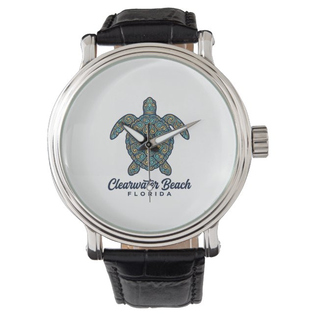 Clearwater Beach Florida Zeeschildpad Vector Desig Horloge (Voorkant)