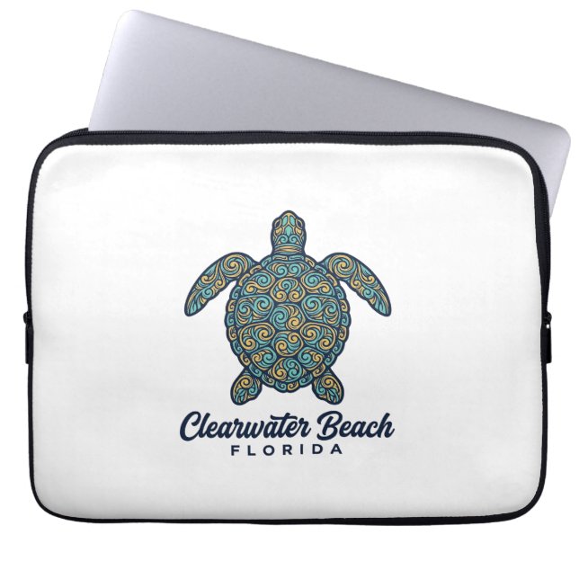 Clearwater Beach Florida Zeeschildpad Vector Desig Laptop Sleeve (Voorkant)