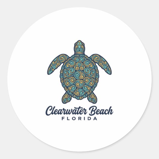 Clearwater Beach Florida Zeeschildpad Vector Desig Ronde Sticker (Voorkant)