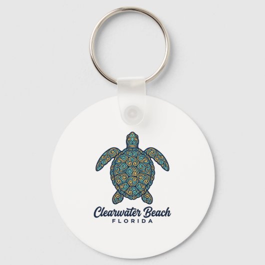 Clearwater Beach Florida Zeeschildpad Vector Desig Sleutelhanger (Voorkant)