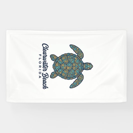 Clearwater Beach Florida Zeeschildpad Vector Desig Spandoek (Horizontaal)
