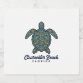 Clearwater Beach Florida Zeeschildpad Vector Desig Sparkling Wijnetiket (Enkel label)