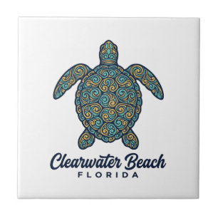 Clearwater Beach Florida Zeeschildpad Vector Desig Tegeltje