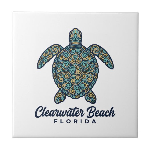 Clearwater Beach Florida Zeeschildpad Vector Desig Tegeltje (Voorkant)