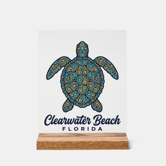 Clearwater Beach Florida Zeeschildpad Vectorontwer Acryl Bord (Voorkant)