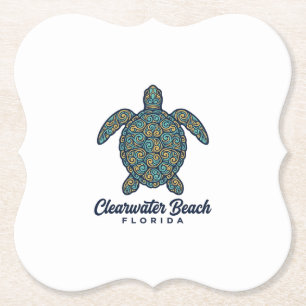 Clearwater Beach Florida Zeeschildpad Vectorontwer Kartonnen Onderzetters