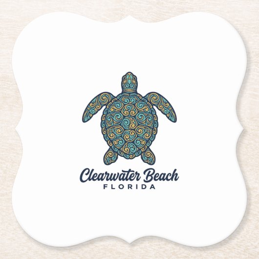 Clearwater Beach Florida Zeeschildpad Vectorontwer Kartonnen Onderzetters (Voorkant)