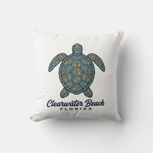 Clearwater Beach Florida Zeeschildpad Vectorontwer Kussen (Voorkant)