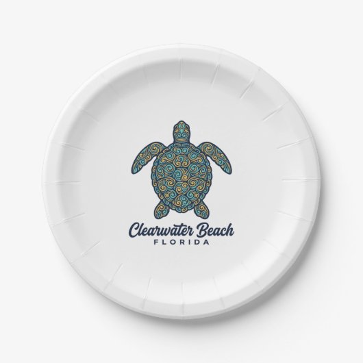 Clearwater Beach Florida Zeeschildpad Vectorontwer Papieren Bordje (Voorkant)