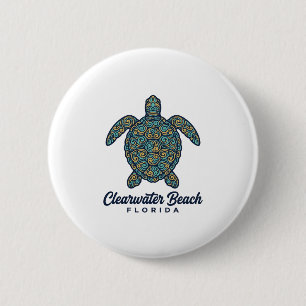 Clearwater Beach Florida Zeeschildpad Vectorontwer Ronde Button 5,7 Cm