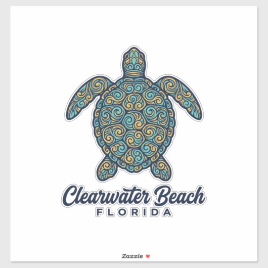 Clearwater Beach Florida Zeeschildpad Vectorontwer Sticker (Vel)