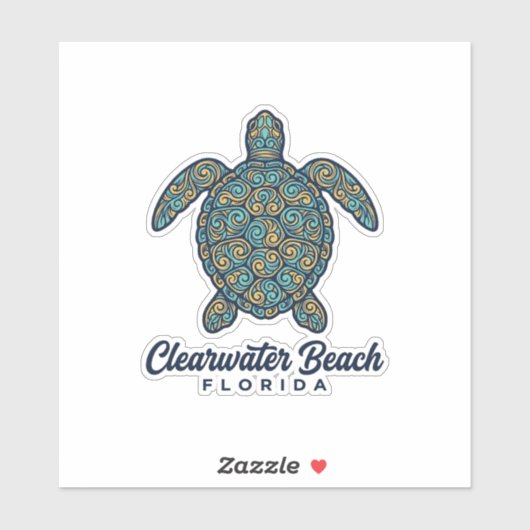 Clearwater Beach Florida Zeeschildpad Vectorontwer Sticker (Vel)