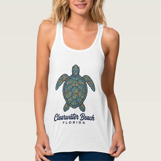 Clearwater Beach Florida Zeeschildpad Vectorontwer Tanktop (Voorkant)