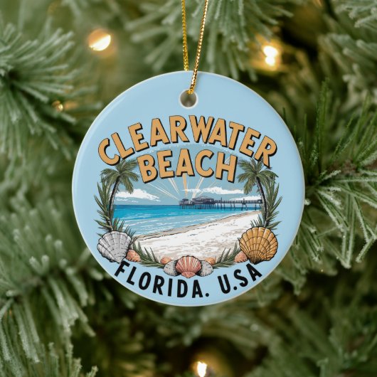 Clearwater Beach Retro Vignet Keramisch Ornament (Boom)