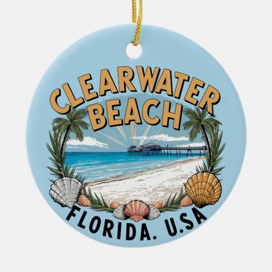 Clearwater Beach Retro Vignet Keramisch Ornament (Voorkant)